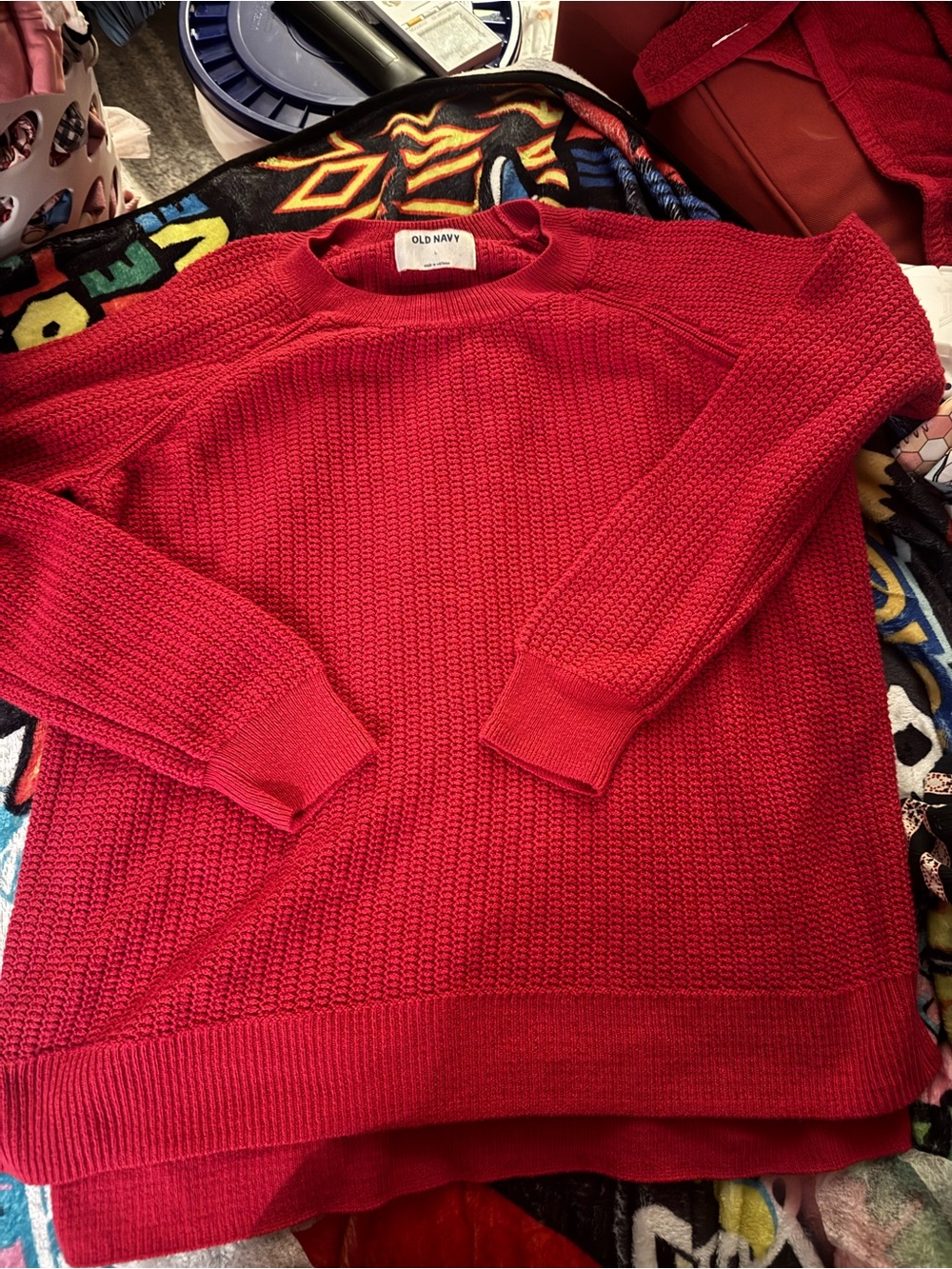 Old Navy Men's Bright Red Crewneck Textured Knit Sweater